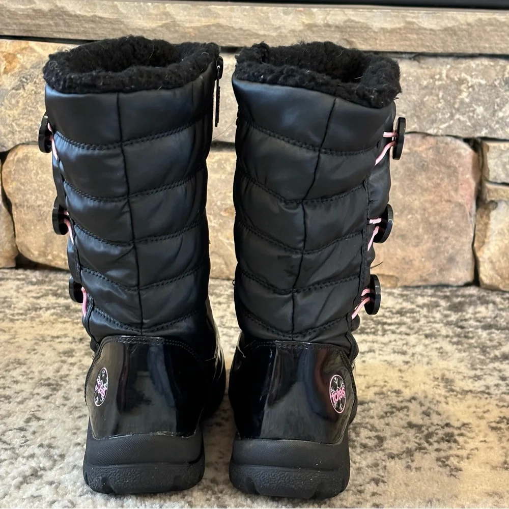 Totes Kids Girl’s Winter Snow Boots Water Proof Black/Pink SZ 3